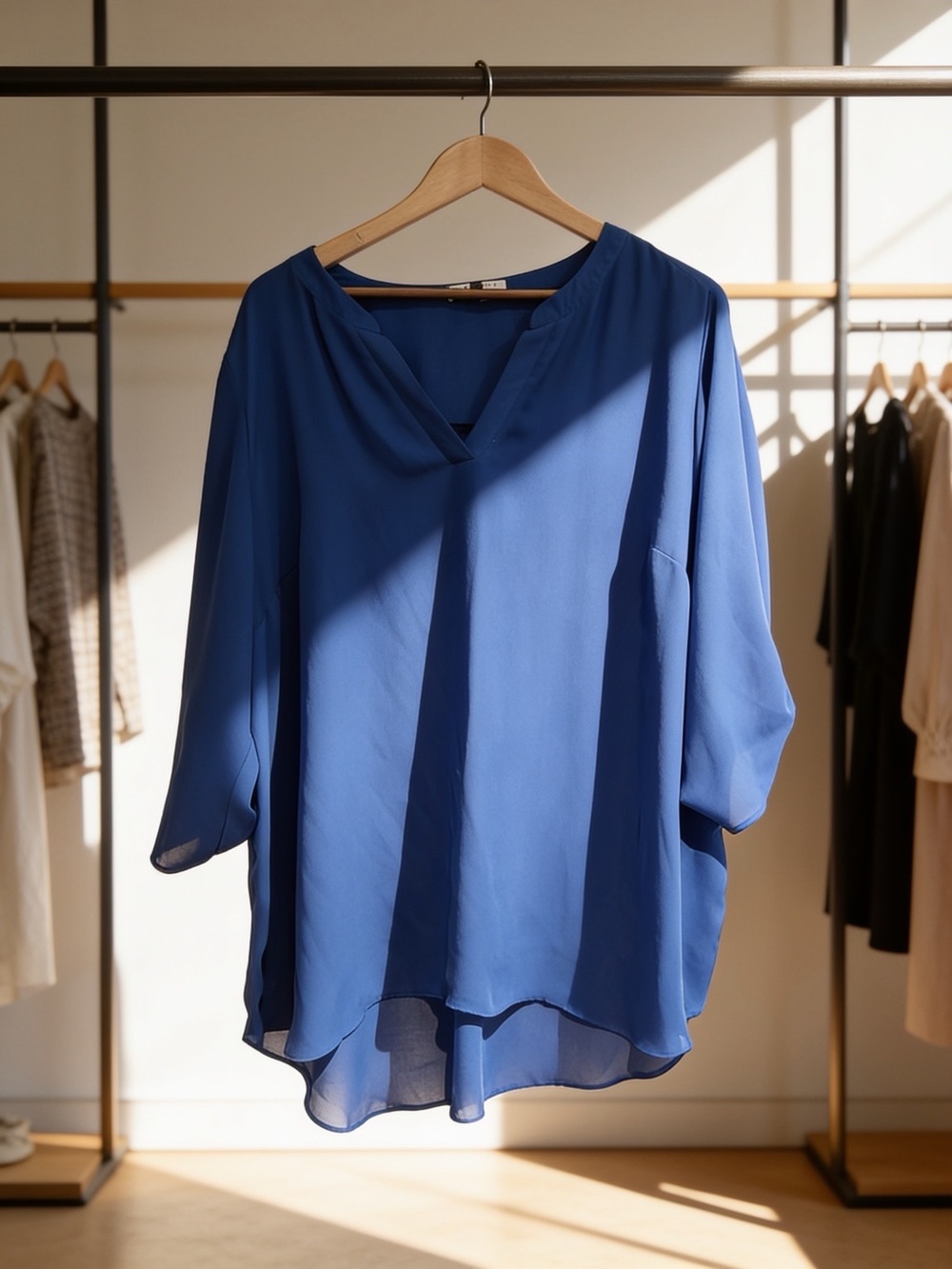 Chaus Flowing V-Neck Tunic Blouse - Blue